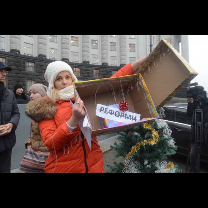 17 грудня 2014. Біля КМУ відбулася акція «Прозоре формування бюджету – найкращий новорічний подарунок». Представники Реанімаційного Пакету Реформ презентували урядову «йолку» спеціально для Кабінету Міністрів України та його очільника Арсенія Яценюка. Експерти та активісти громадськості продемонструють, що насправді являють собою святкові подарунки від Кабміну та що ховається за яскравими обгортками.