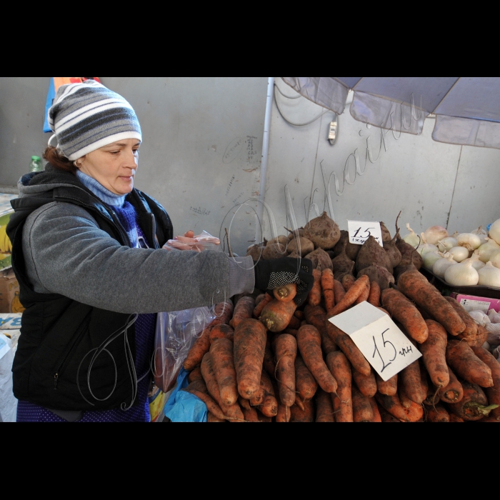 Київ. Лук`яновський ринок, торгівля овочами