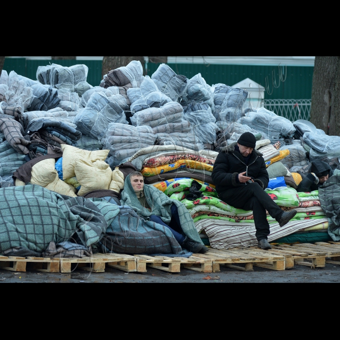 Київ. Маріїнський парк. Прихильники Партії регіонів згорнули наметове містечко на підтримку Президента.