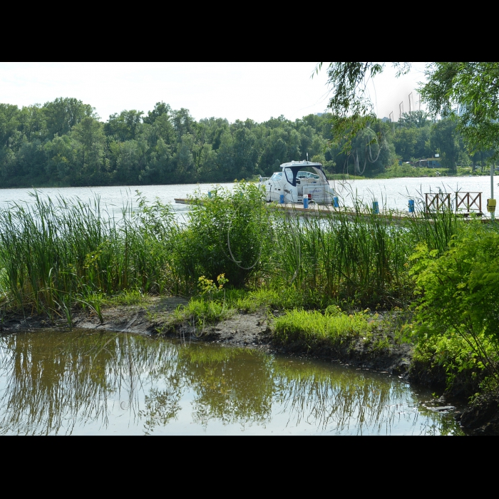 Київ. Берег Русанівської затоки огороджено металевою сіткою.