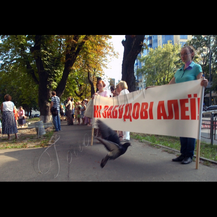 На вулиці Московській на Печерську о 17.00 відбулися збори киян, обурених знищенням алеї по вулиці Московській та будівництвом паркінгу на ній.
Мешканці, узявшись за руки, утворили захисне коло навкруг Печерської алеї.
