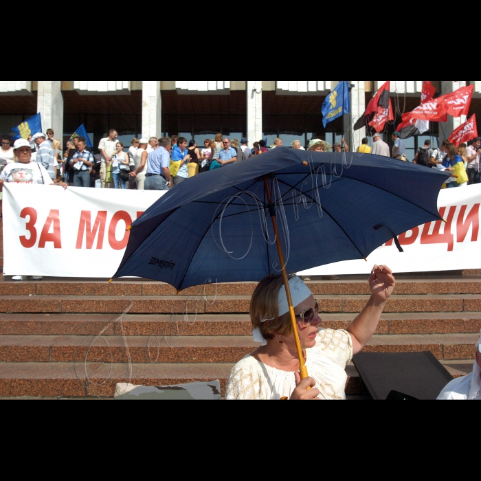 Учасники мітингу проти мовного закону біля Українського будинку, в Києві, в середу, 4 липня 2012 р.3 липня п'ятеро народних депутатів від опозиції оголосили безстрокову голодовку в Києві біля Українського дому на знак протесту проти ухвалення мовного закону. Народні депутати затверджують про те, що вони збираються голодувати, доки не буде скасований проголосований закон. Також цього дня після 21.00 до Українського дому прибула група правоохоронців - близько 50 осіб. Вони піднялися сходами на ганок будівлі. Першими на них напали представники ВО «Свобода», які серед інших беруть участь у мітингу. Їх підтримали інші учасники акції. Зав’язалася масова бійка. Згодом на допомогу першій групі провоохоронців прибув інший загін і сутичка продовжилася. У бійці взяли участь народні депутати від опозиційних факцій парламенту. Правоохоронці відтіснили мітингувальників від входу в Український дім. Мітингуючі провели ніч на сходах будівлі Українського дому. Вранці, 4 липня, опозиціонери перекрили шлагбаум, а також центральний вхід до Українського дому, де повинна проходити підсумкова прес-конференція Президента України Віктора Януковича.