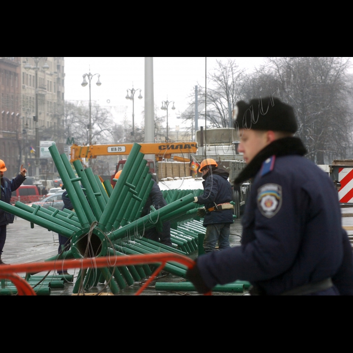 На столичному Майдані Незалежності встановлюють Новорічну ялинку.