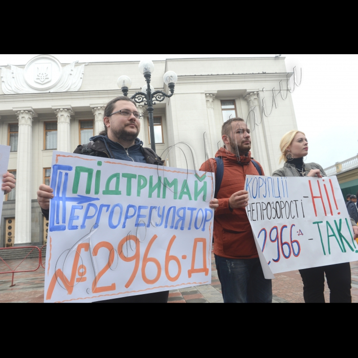 Біля Верховної Ради відбулася акція «Свободу енергорегулятору!» з вимогою прийняти Проект закону «Про Національну комісію в сфері енергетики та комунальних послуг» (№2966-д).