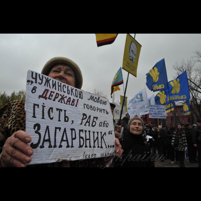 У День української писемності та мови біля пам’ятника Тарасові Шевченку у Києві Всеукраїнське об’єднання «Рух захисту української мови» провели віче і концерт.