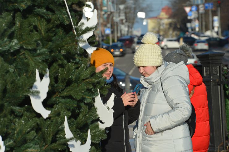 На Софійській площі в центрі Києва встановлено символічну ялинку незламності.
Цього року головна ялинка країни штучна, заввишки 12 метрів. 
