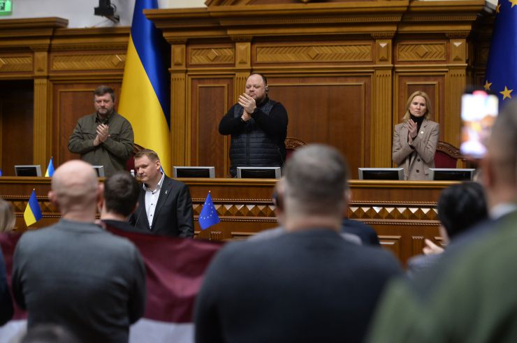 Пленарне засідання Верховної Ради України.

Виступає Спікер Сейму Латвійської республіки Едвардс Смілтенс. Руслан Стефанчук
