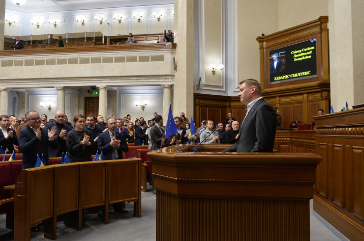 Пленарне засідання Верховної Ради України.

Виступає Спікер Сейму Латвійської республіки Едвардс Смілтенс
